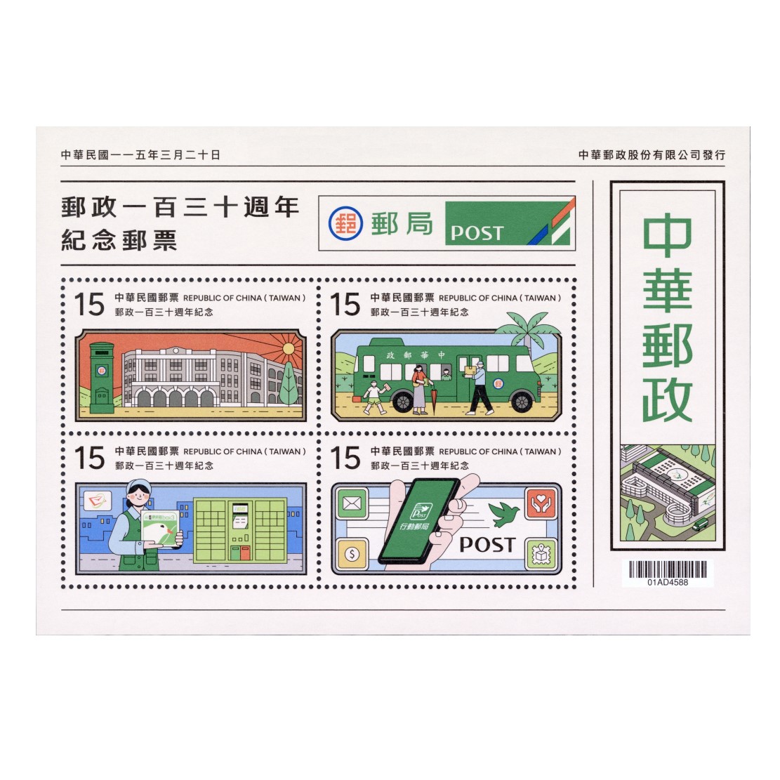 130th Anniversary of the Chinese Postal Service Commemorative Souvenir Sheet